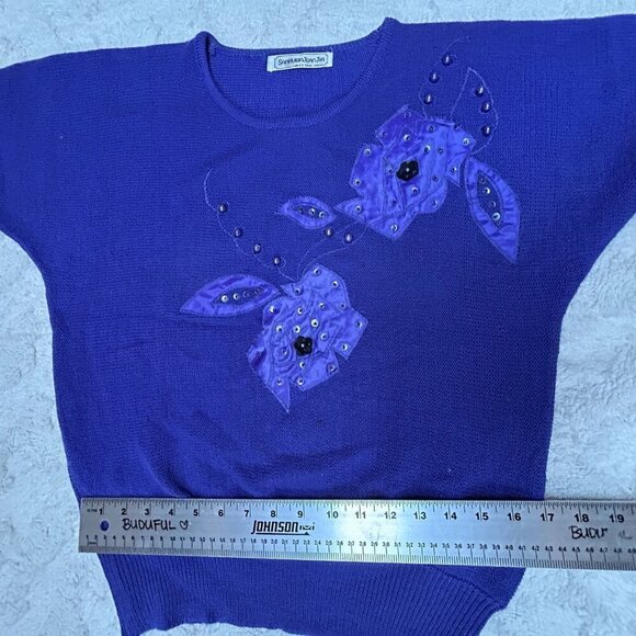 San Huwn Jean Jir Womens Knitted Wool Beaded Sequined Sweater Top Stretch Blue - Picture 6 of 7